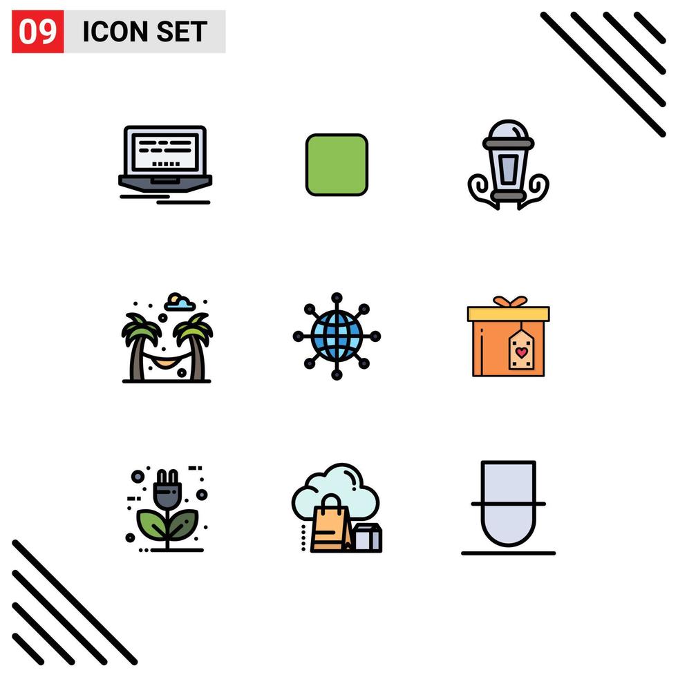 9 iconos creativos signos y símbolos modernos de elementos de diseño de vector editables de jardín de globo de lámpara de mundo web