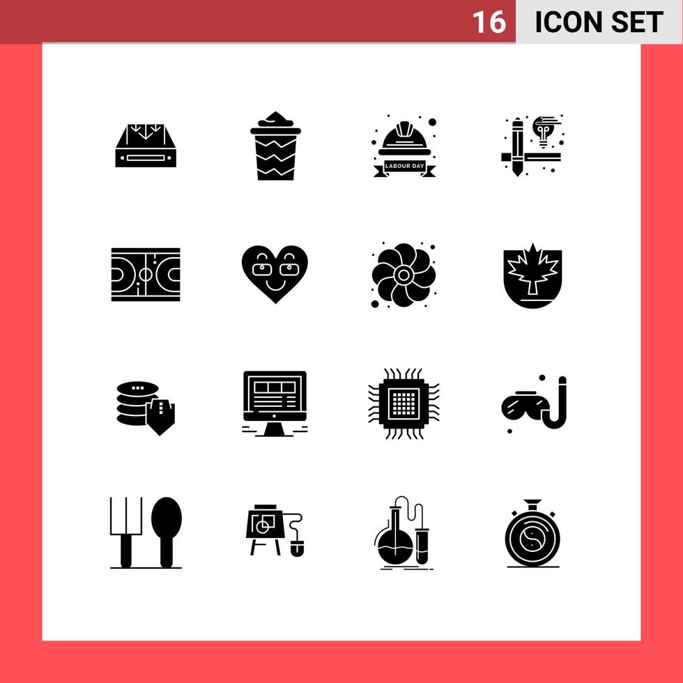 16 Universal Solid Glyphs Set for Web and Mobile Applications tools creative summer labour badge hat Editable Vector Design Elements