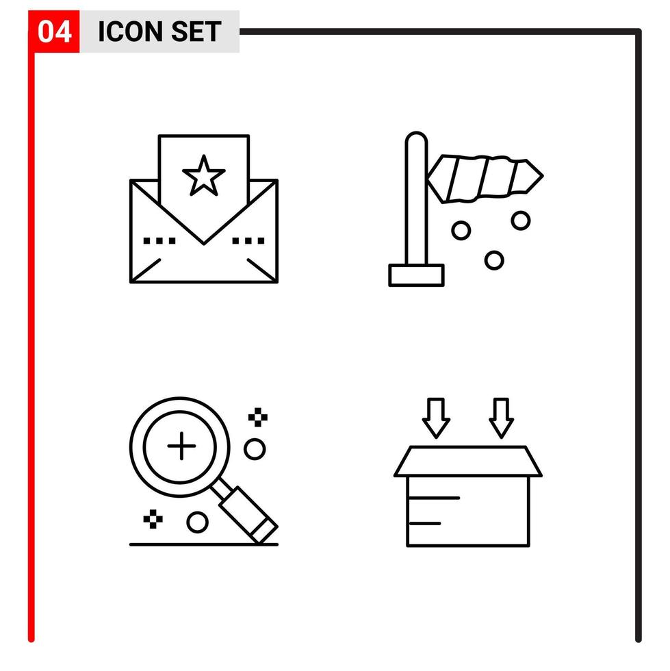 4 iconos generales para el diseño de sitios web, impresión y aplicaciones móviles 4 símbolos de contorno signos aislados sobre fondo blanco paquete de 4 iconos vector