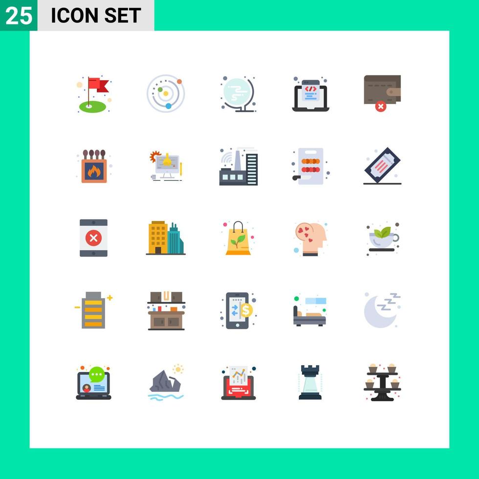 Mobile Interface Flat Color Set of 25 Pictograms of delete programming school html coding coding Editable Vector Design Elements