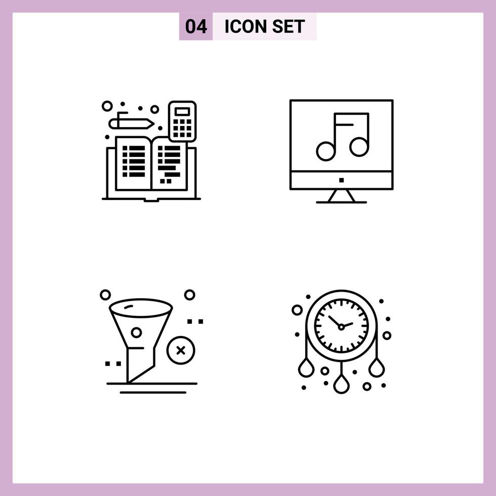 4 Universal Line Signs Symbols of accounting delete accounts media filter Editable Vector Design Elements