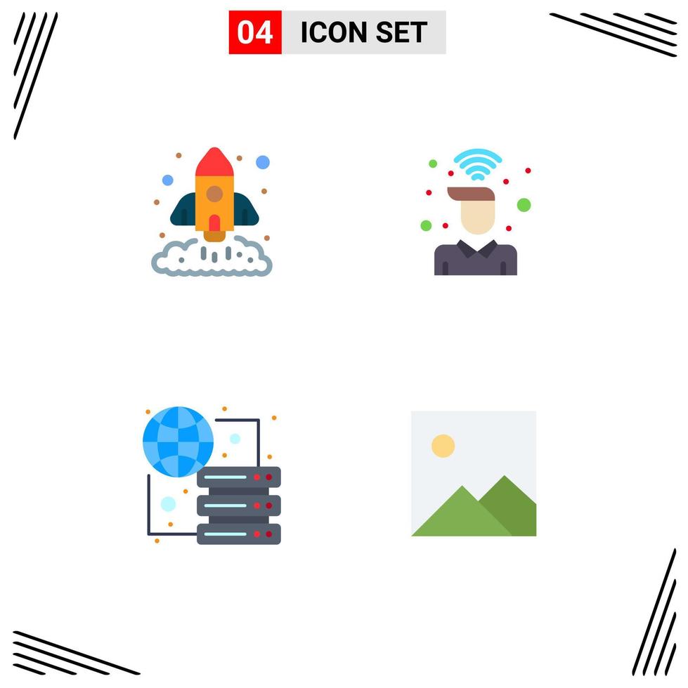 Group of 4 Flat Icons Signs and Symbols for business wifi rocket on global Editable Vector Design Elements