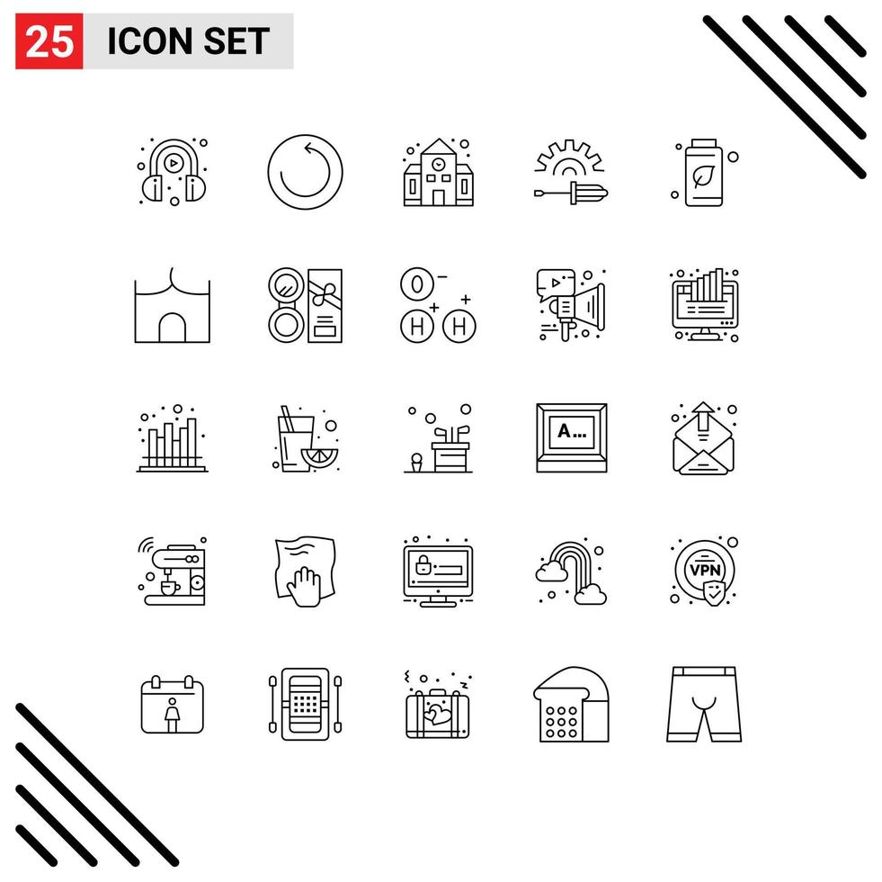 conjunto de 25 iconos de interfaz de usuario modernos signos de símbolos para elementos de diseño de vector editables de controlador de herramienta de educación de botella de árbol