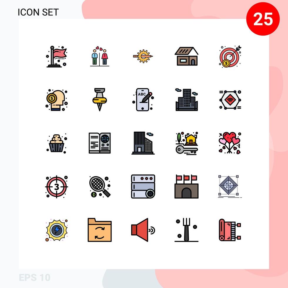 Paquete de color plano de línea llena de interfaz de usuario de 25 de signos y símbolos modernos de elementos de diseño de vector editables de equipo de construcción de contenido de construcción doméstica