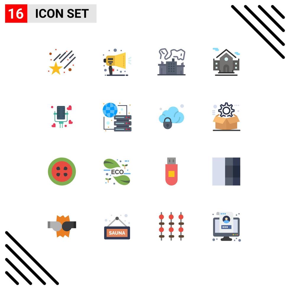 grupo universal de símbolos de iconos de 16 colores planos modernos de la industria del amor de la boda hablando de bienes raíces paquete editable de elementos creativos de diseño de vectores