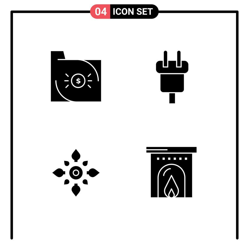 Group of 4 Modern Solid Glyphs Set for bank power document connector decorate Editable Vector Design Elements