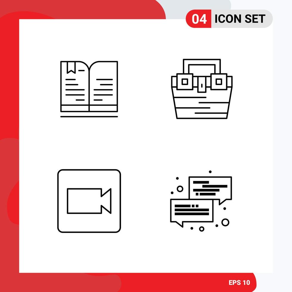 4 Universal Filledline Flat Colors Set for Web and Mobile Applications back to school camera note construction video Editable Vector Design Elements