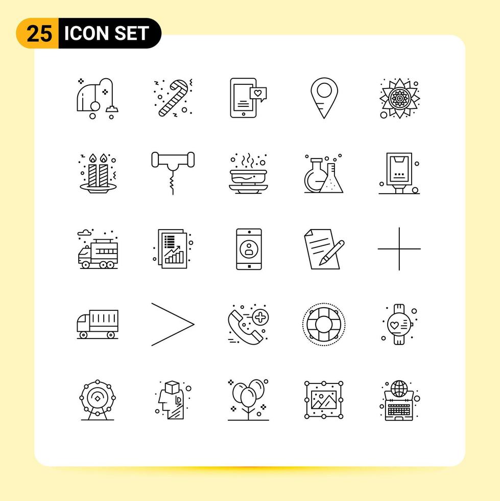 25 líneas vectoriales temáticas y símbolos editables de patrón de torta chat india ubicación elementos de diseño vectorial editables vector
