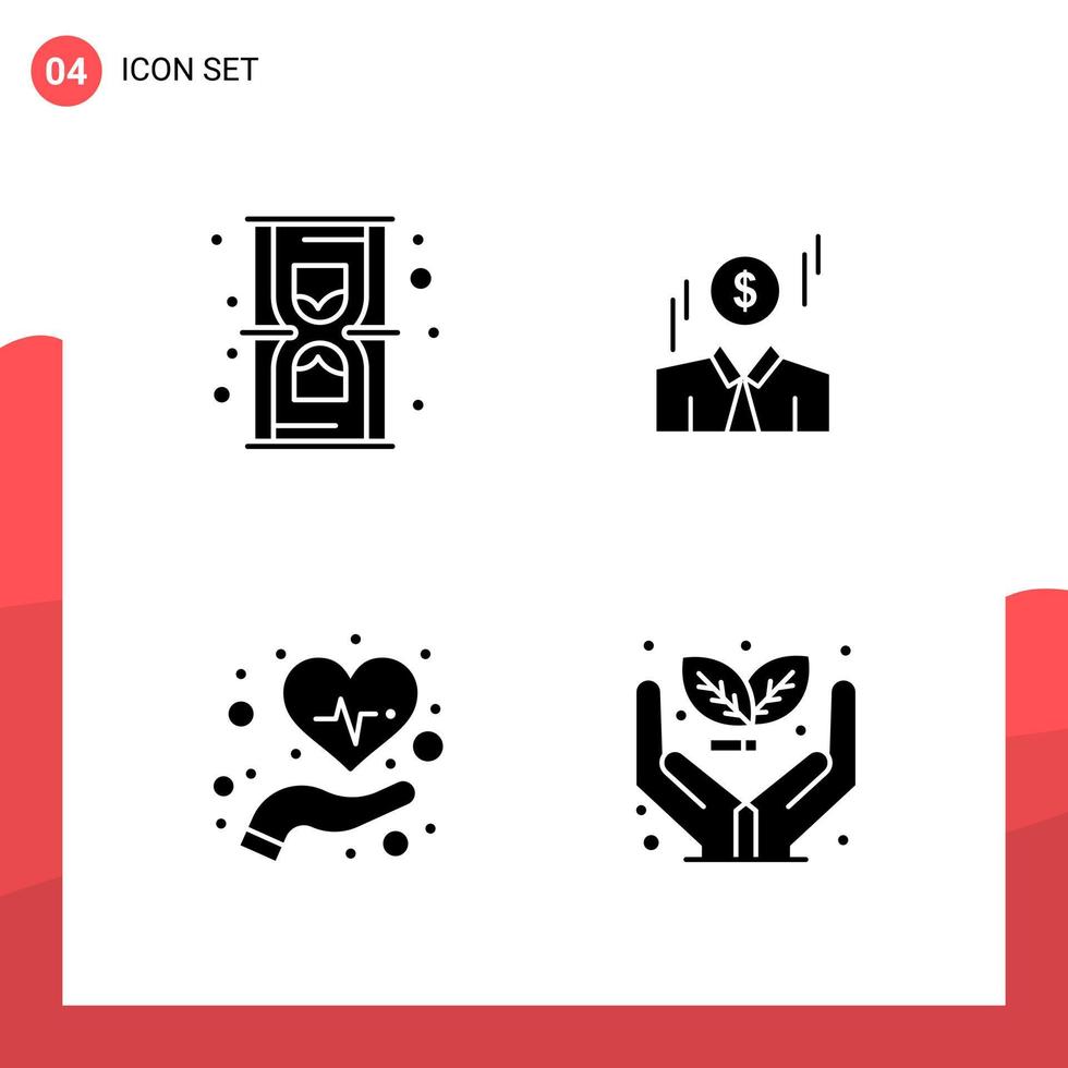 paquete de 4 iconos de glifos universales para medios impresos sobre fondo blanco vector