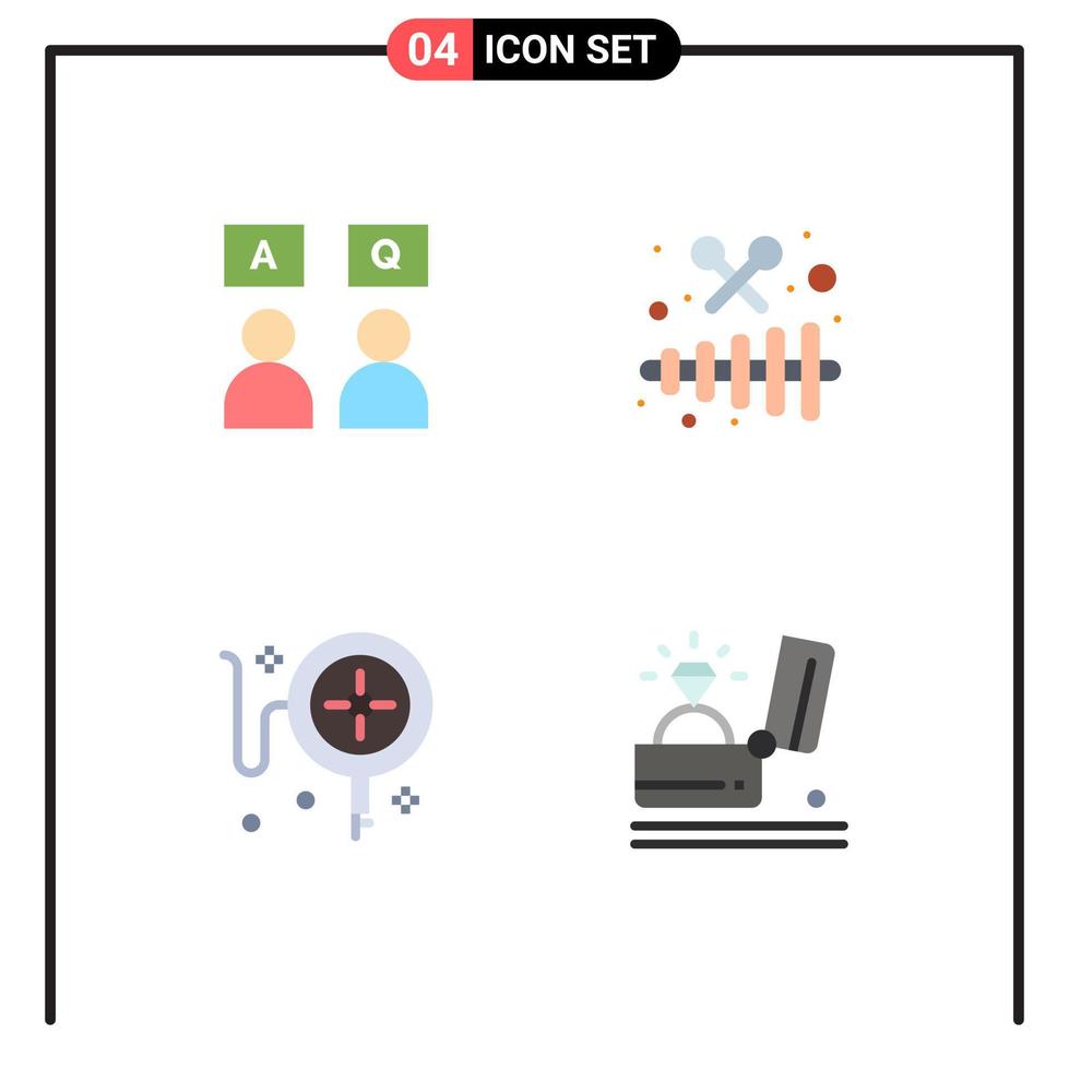 paquete de 4 iconos planos creativos de respuestas compras qa xilófono celebración elementos de diseño vectorial editables vector