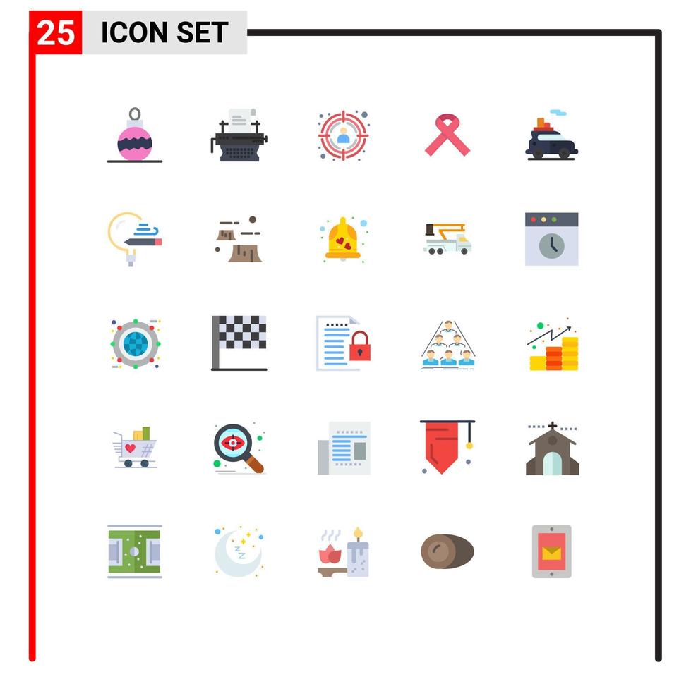 Flat Color Pack of 25 Universal Symbols of education transport target car cancer Editable Vector Design Elements