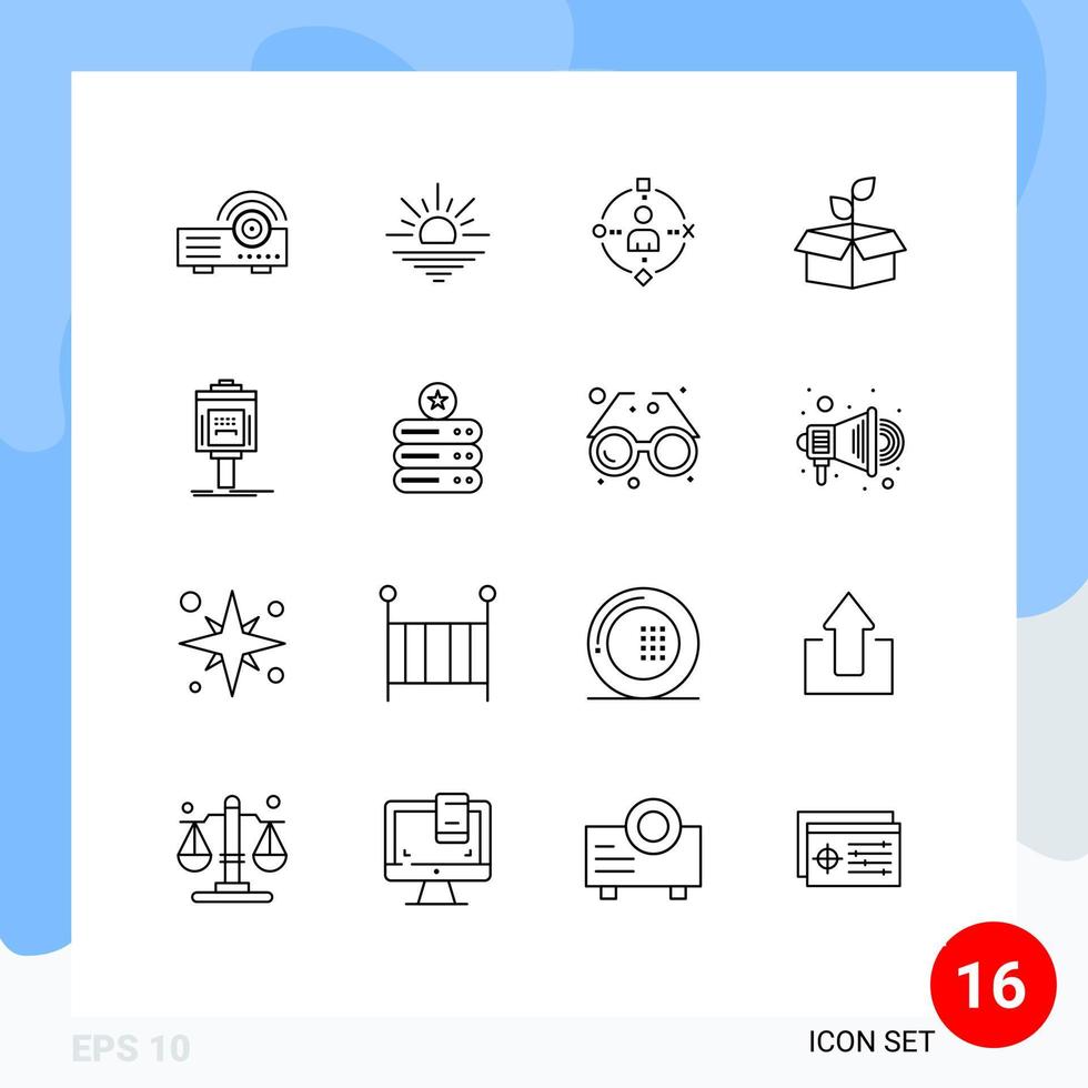 Set of 16 Vector Outlines on Grid for valet plant ambient energy eco Editable Vector Design Elements