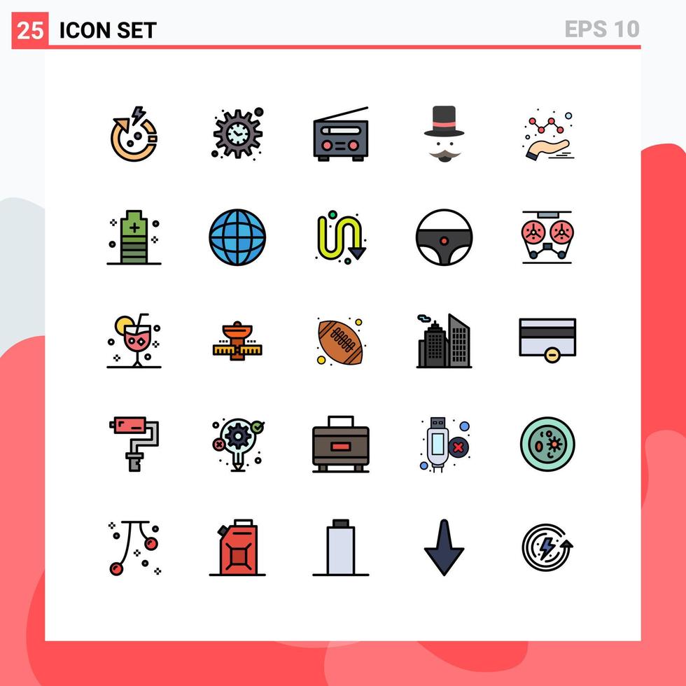 Pack of 25 Modern Filled line Flat Colors Signs and Symbols for Web Print Media such as data men interface hat hipster Editable Vector Design Elements