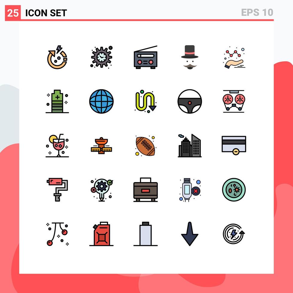 paquete de 25 modernos signos y símbolos de colores planos de línea rellena para medios de impresión web, como elementos de diseño vectorial editables de sombrero de interfaz de hombres de datos vector