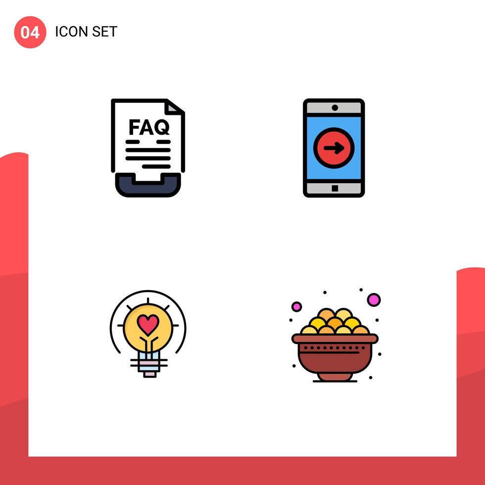 User Interface Pack of 4 Basic Filledline Flat Colors of communication bulb help right light Editable Vector Design Elements