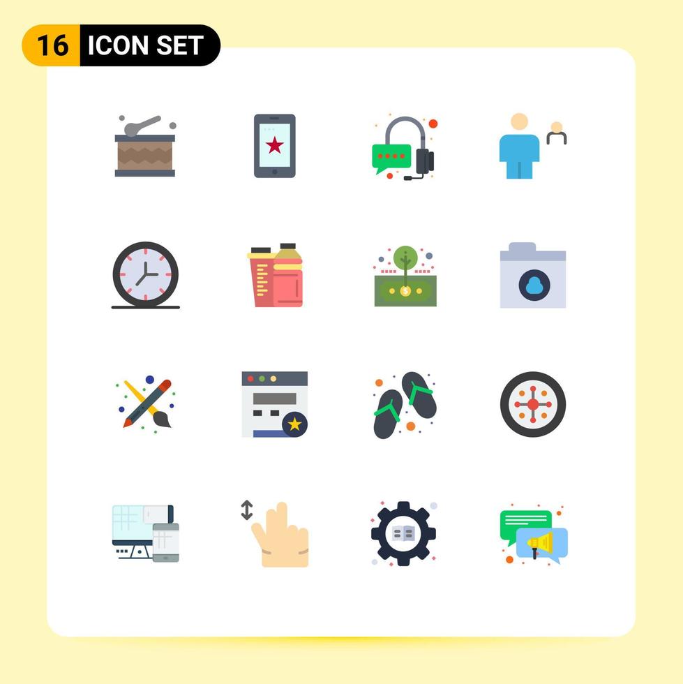 Set of 16 Modern UI Icons Symbols Signs for wall clock operator person human Editable Pack of Creative Vector Design Elements
