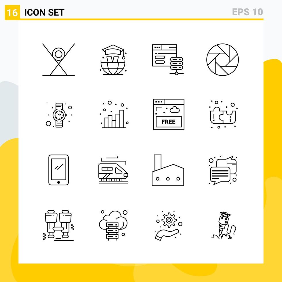 Collection of 16 Universal Line Icons Icon Set for Web and Mobile vector