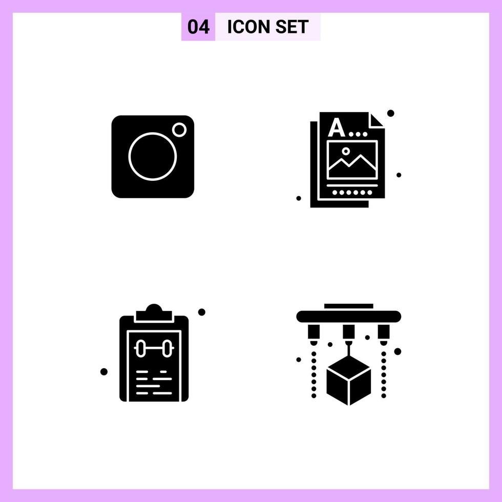 4 Icons in Solid Style Glyph Symbols on White Background Creative Vector Signs for Web mobile and Print