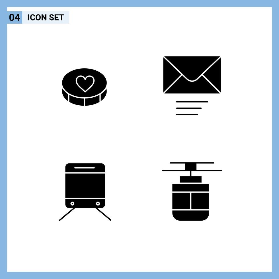 Group of 4 Solid Glyphs Signs and Symbols for favorite travel loves send outline Editable Vector Design Elements