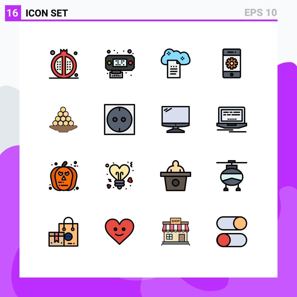 16 User Interface Flat Color Filled Line Pack of modern Signs and Symbols of smartphone phone cloud reporting communications sky docs Editable Creative Vector Design Elements
