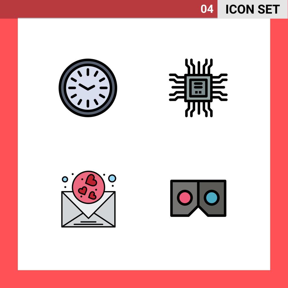 4 Creative Icons Modern Signs and Symbols of clock mail book technology glasses Editable Vector Design Elements