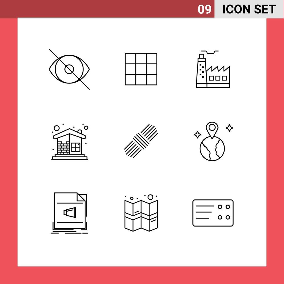 Modern Set of 9 Outlines and symbols such as rope home building construction brick wall Editable Vector Design Elements