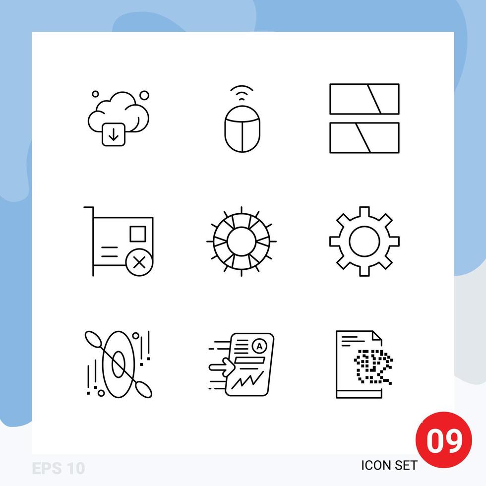 Stock Vector Icon Pack of 9 Line Signs and Symbols for lifebuoy pci frame hardware computers Editable Vector Design Elements