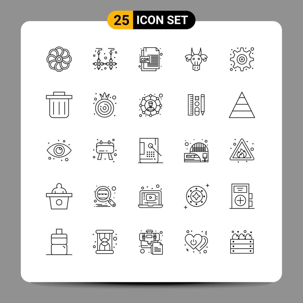 25 Universal Lines Set for Web and Mobile Applications gear indian cdr file bull adornment Editable Vector Design Elements