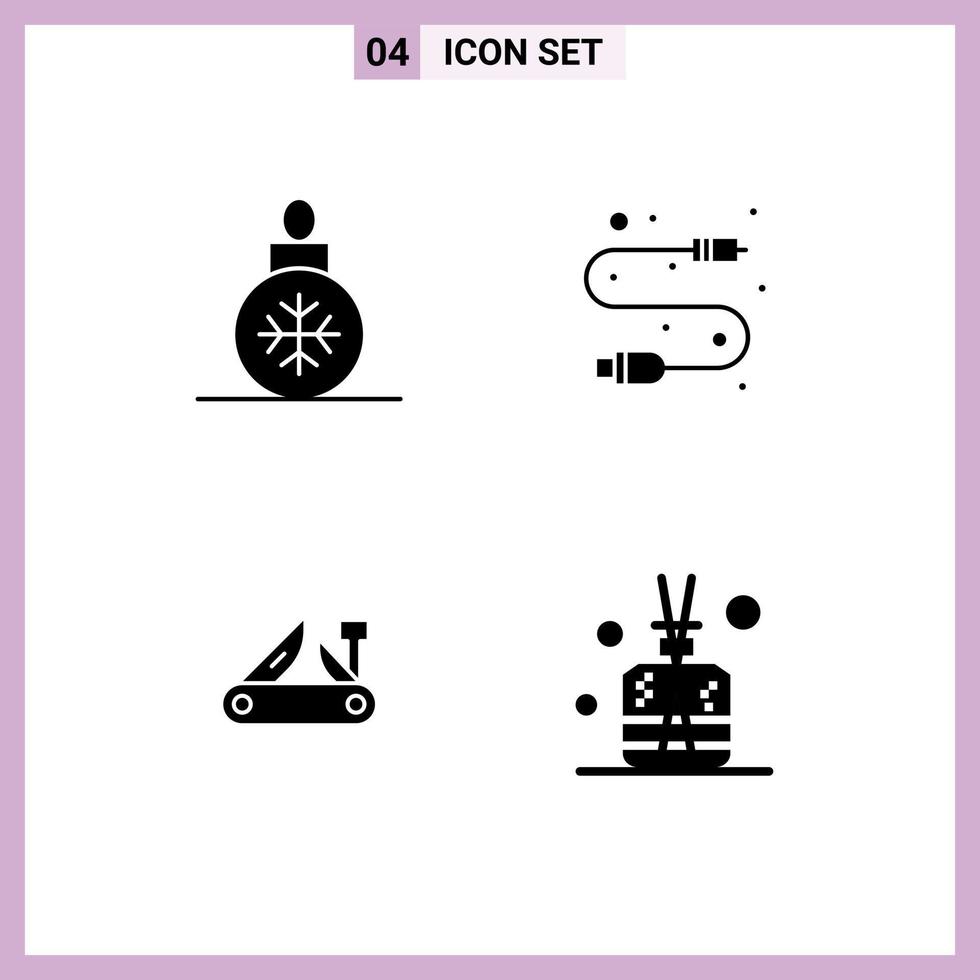 User Interface Pack of 4 Basic Solid Glyphs of ball knife decoration usb pocket knife Editable Vector Design Elements