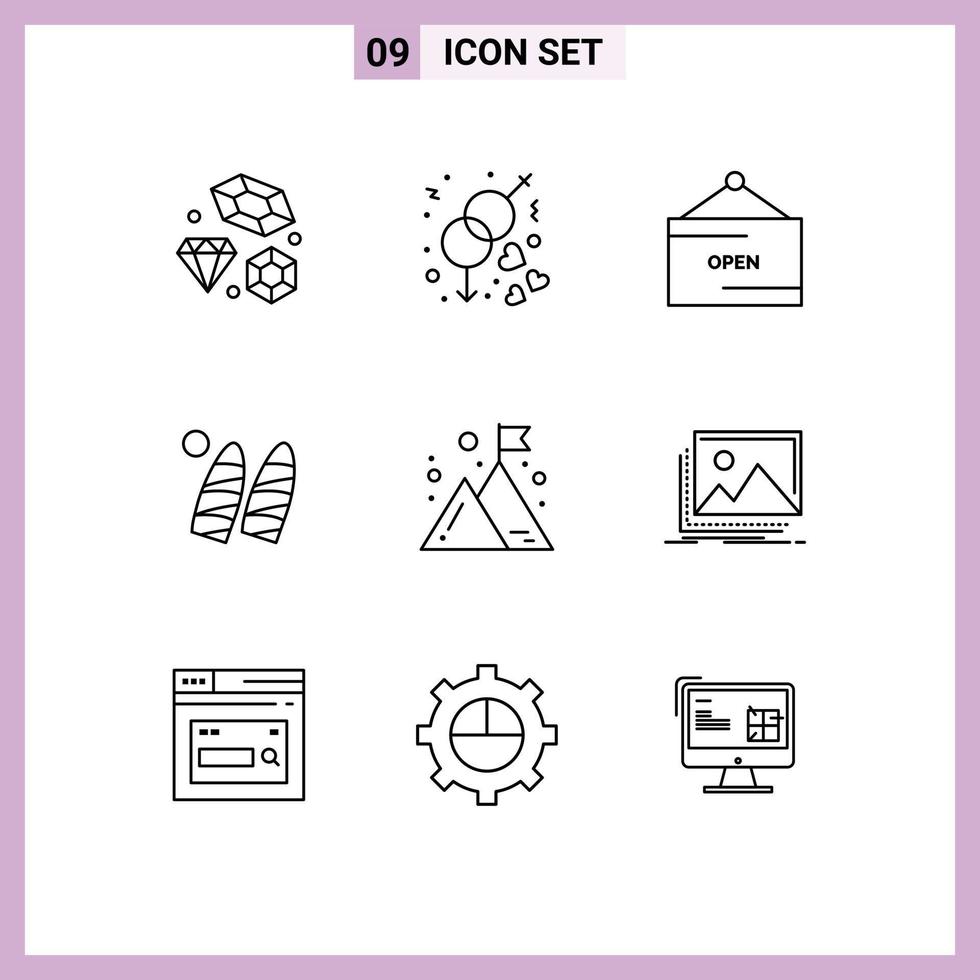 User Interface Pack of 9 Basic Outlines of company sports commerce water surf Editable Vector Design Elements