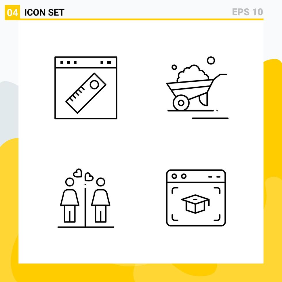 Collection of 4 Universal Line Icons Icon Set for Web and Mobile vector