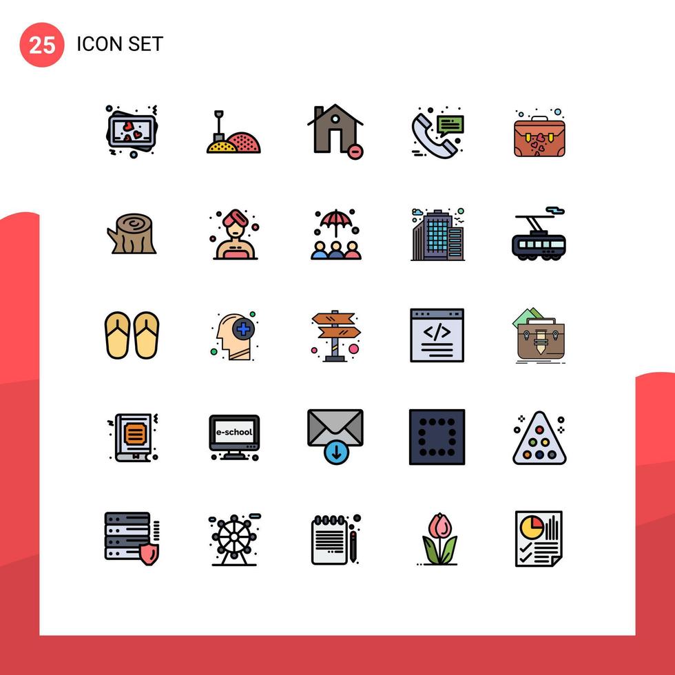 Set of 25 Vector Filled line Flat Colors on Grid for case bag estate message hospital call Editable Vector Design Elements
