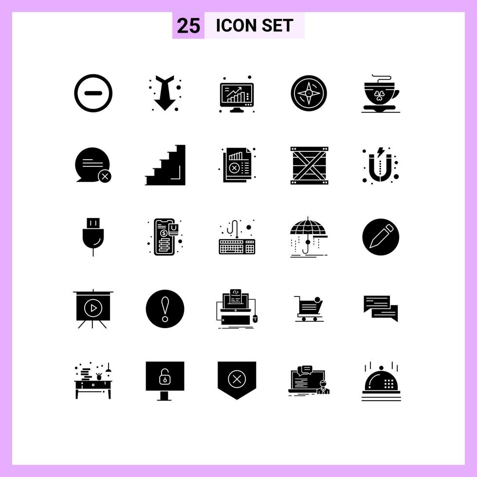 Set of 25 Commercial Solid Glyphs pack for cup tea bars location navigation Editable Vector Design Elements