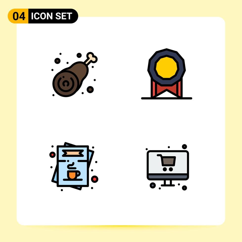 Set of 4 Modern UI Icons Symbols Signs for drumstick coffee leg license menu Editable Vector Design Elements