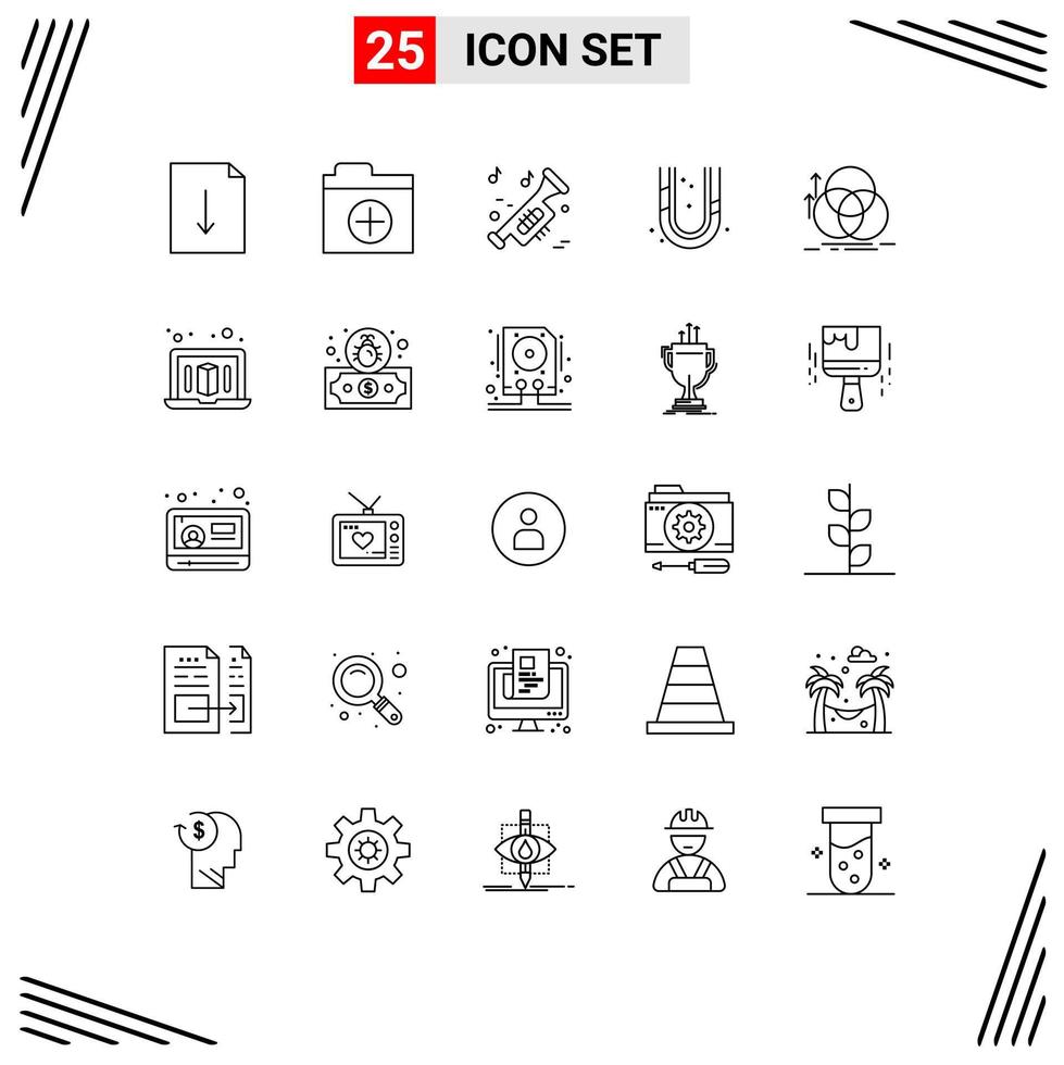 Universal Icon Symbols Group of 25 Modern Lines of measurement circle trumpet balance plumber Editable Vector Design Elements