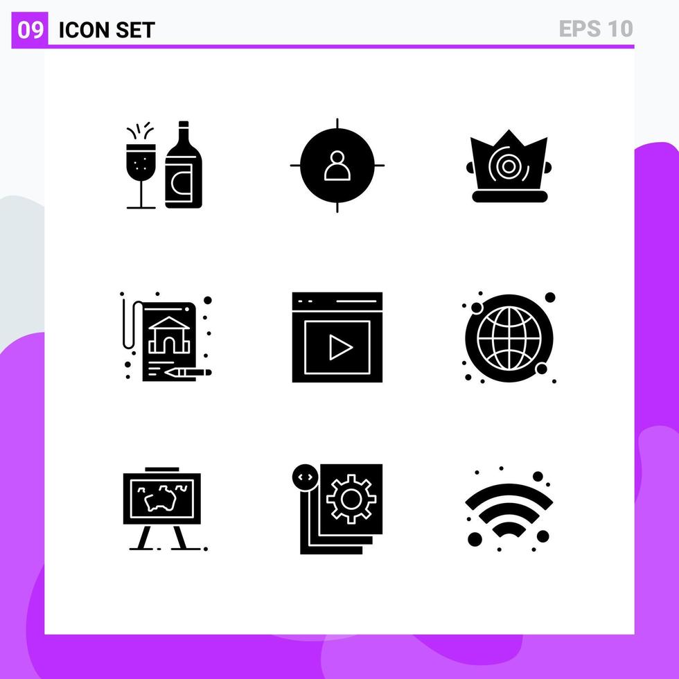 Set of 9 Modern UI Icons Symbols Signs for interface communication best real estate insurance Editable Vector Design Elements