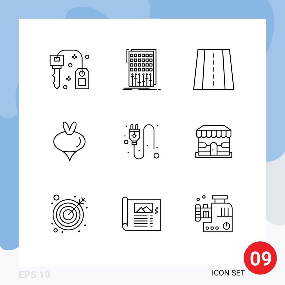 9 Universal Outline Signs Symbols of plug spring studio vegetable food Editable Vector Design Elements