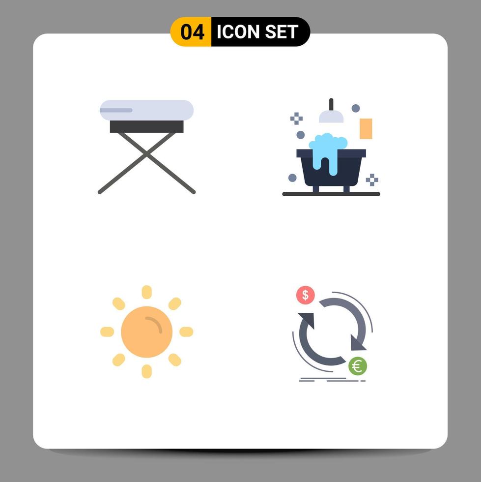 Flat Icon Pack of 4 Universal Symbols of chair light seat bathtub shine Editable Vector Design Elements