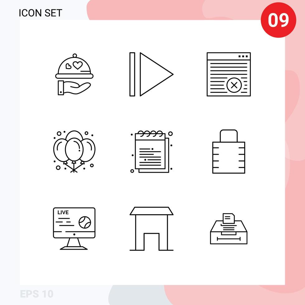 Set of 9 Commercial Outlines pack for university notes webpage education night Editable Vector Design Elements