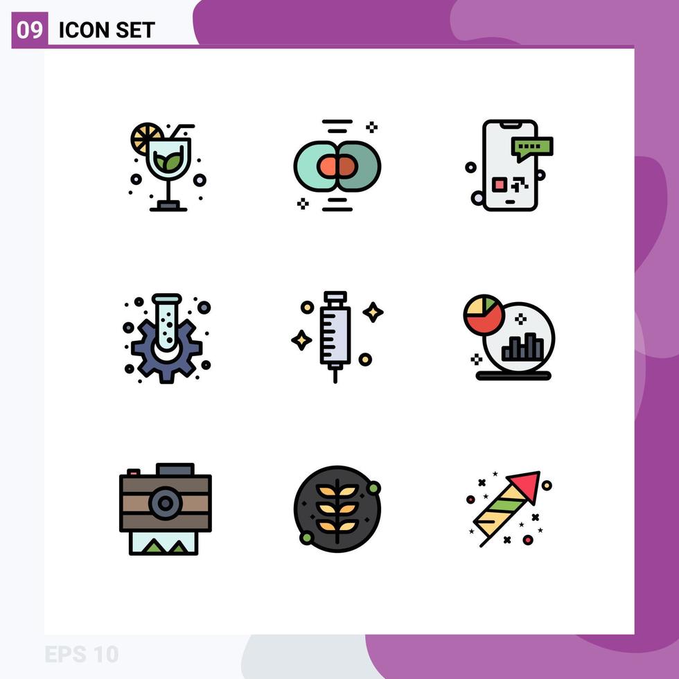 Set of 9 Modern UI Icons Symbols Signs for doctor gear communication flask text Editable Vector Design Elements