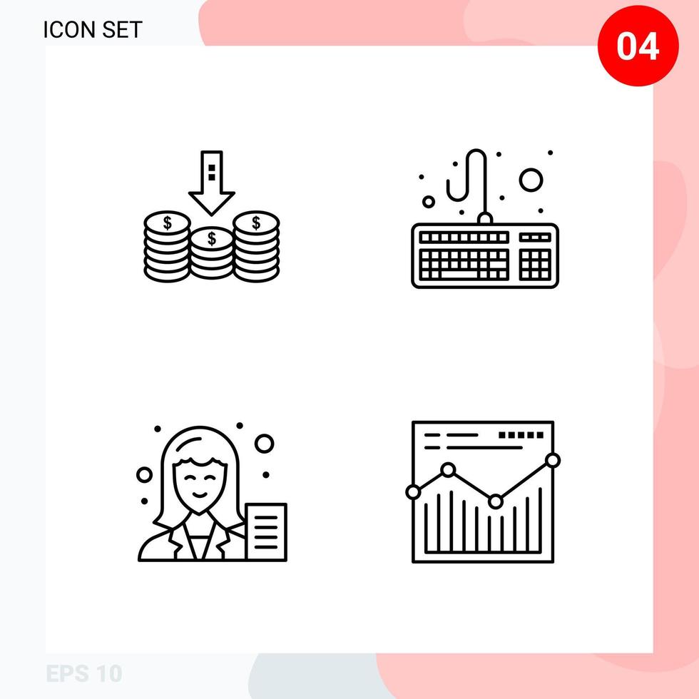 Vector Pack of 4 Icons in Line Style Creative Outline Pack isolated on White Background for Web and Mobile