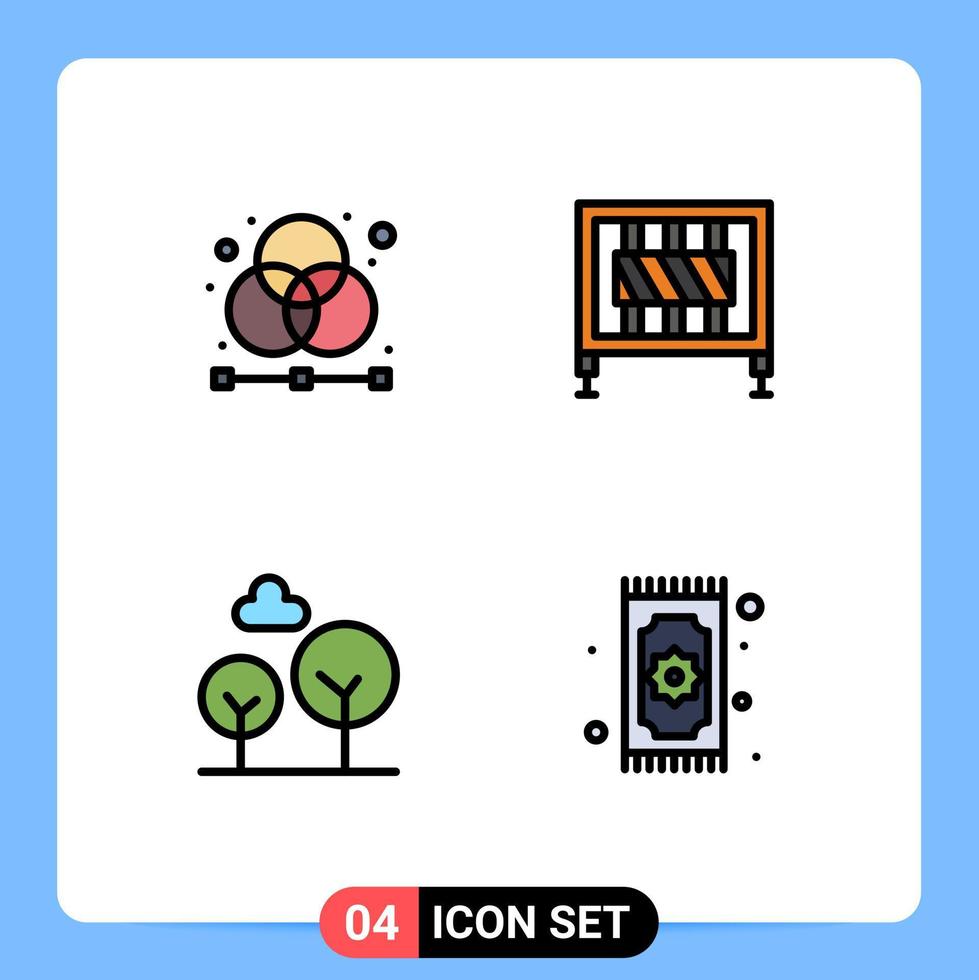 Pack of 4 creative Filledline Flat Colors of creative cypress tree graphic crossing tree Editable Vector Design Elements