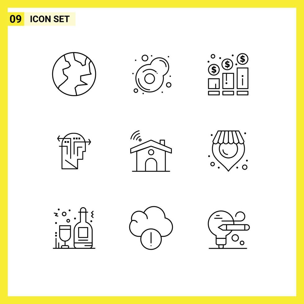 9 Thematic Vector Outlines and Editable Symbols of signal wifi investment head thinking Editable Vector Design Elements