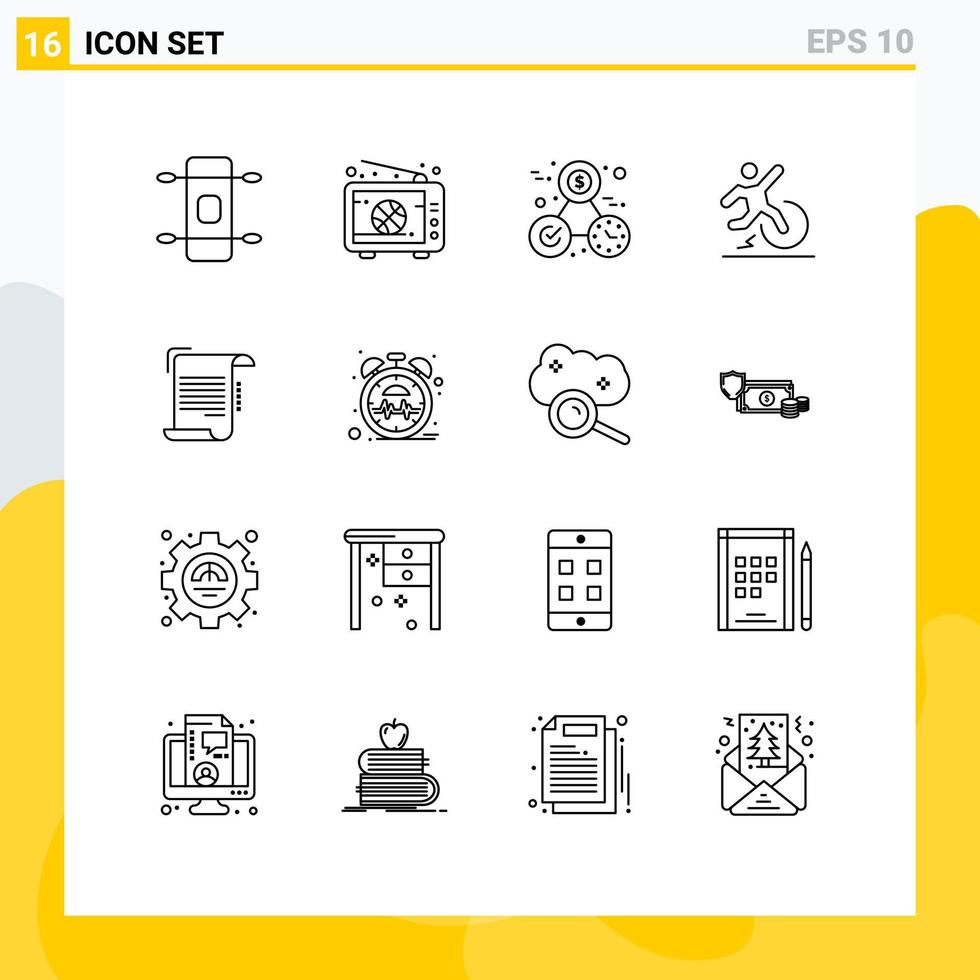 User Interface Pack of 16 Basic Outlines of document escape clock comfort business Editable Vector Design Elements