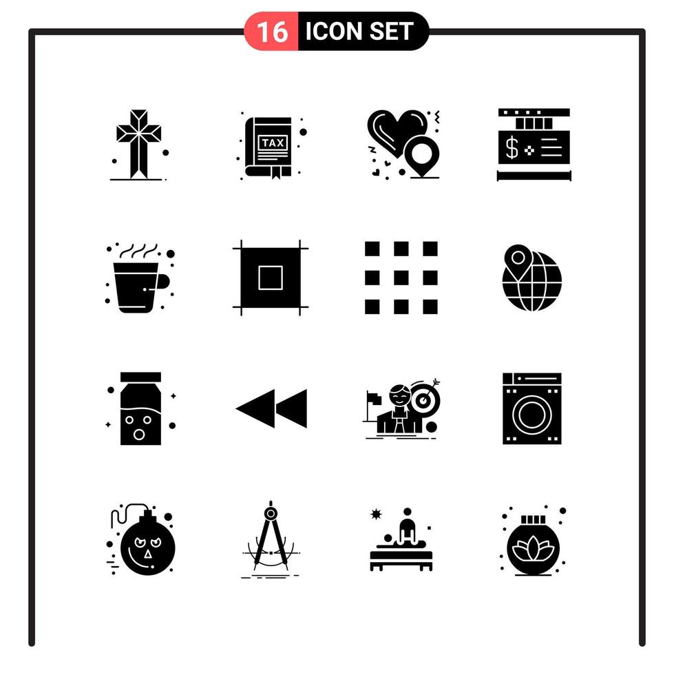 conjunto de 16 iconos de estilo sólido para web y símbolos de glifos móviles para imprimir signos de iconos sólidos aislados en fondo blanco vector
