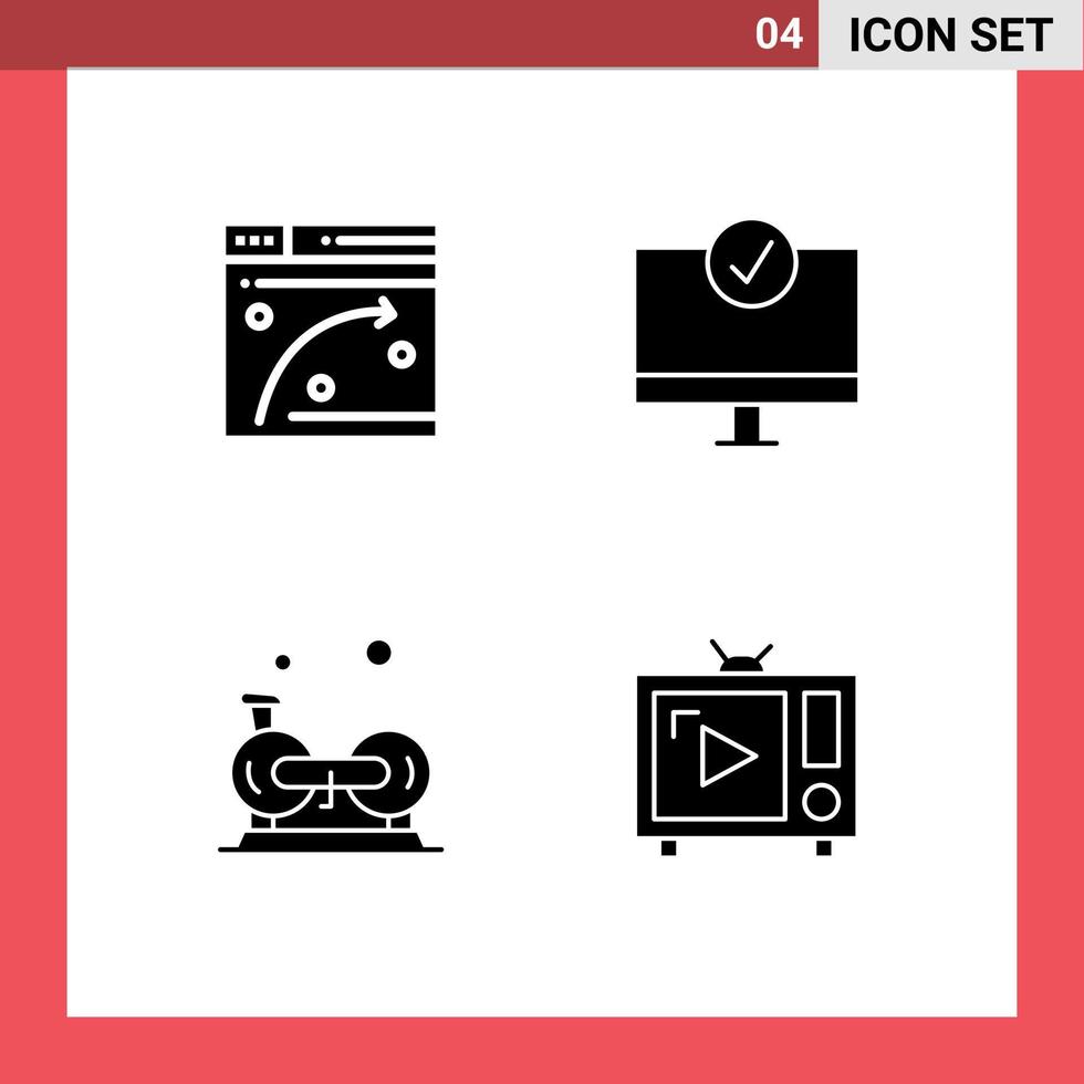 Group of 4 Modern Solid Glyphs Set for web cycling hosting devices fitness Editable Vector Design Elements