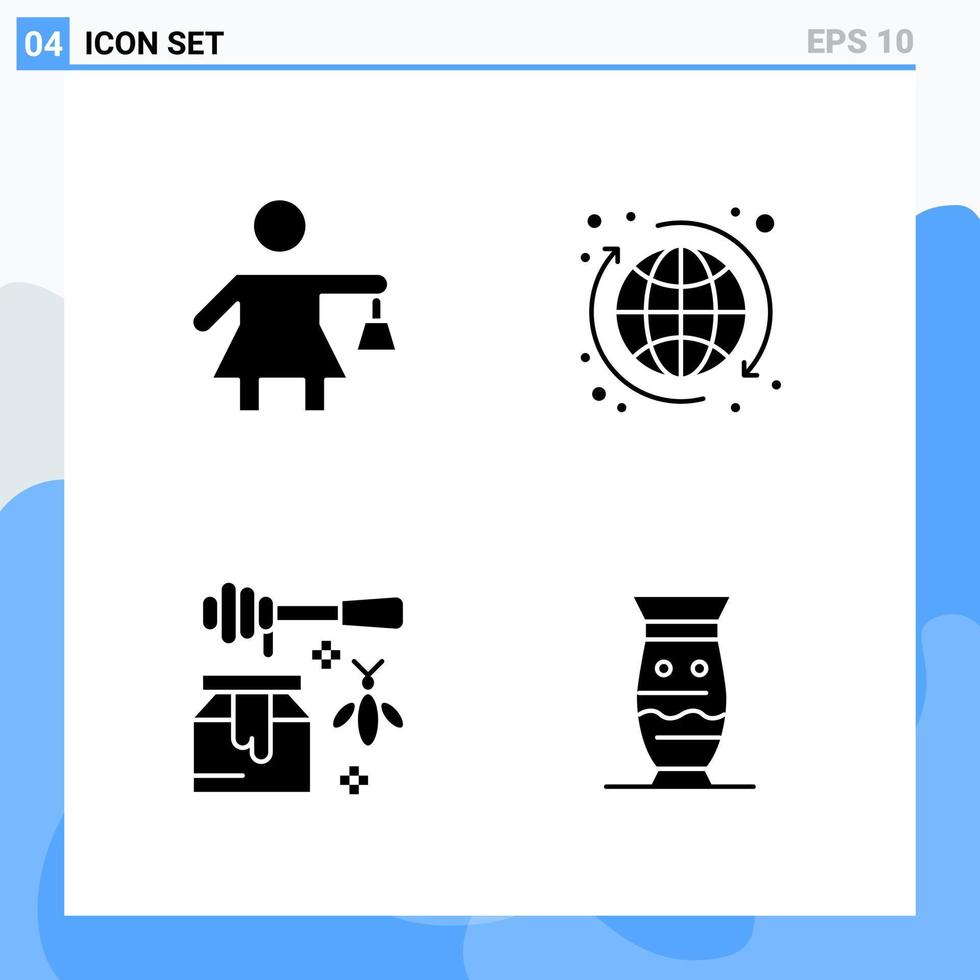 moderno 4 iconos de estilo sólido símbolos de glifo para uso general signo de icono sólido creativo aislado sobre fondo blanco paquete de 4 iconos vector