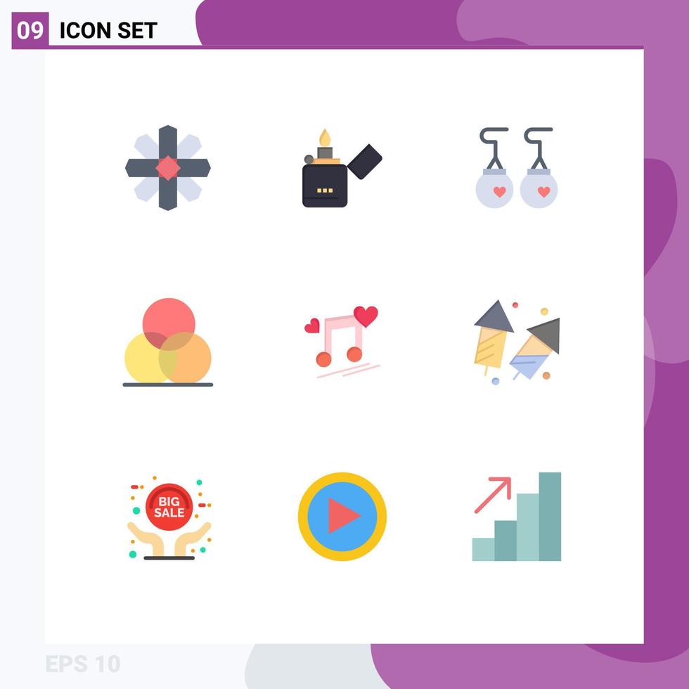 9 Universal Flat Color Signs Symbols of node design earrings wheel color Editable Vector Design Elements