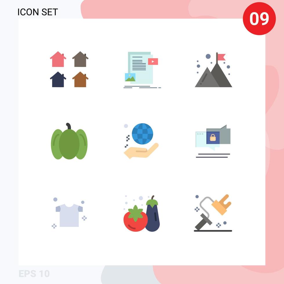 9 símbolos universales de signos de color plano de elementos de diseño de vector editables de gestión de alimentos de medios de pimientos de mano