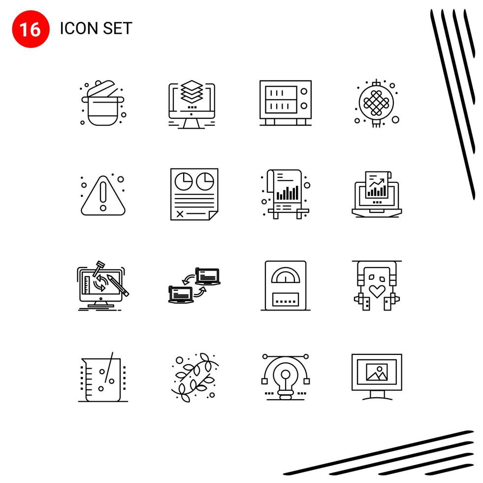 16 contornos vectoriales temáticos y símbolos editables de elementos de diseño vectorial editables seguros de lámpara de computadora de linterna de error vector